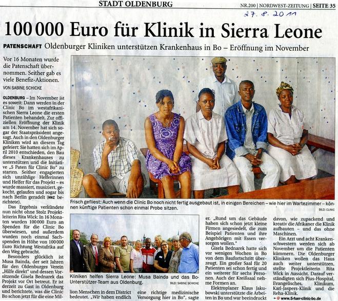 Presseartikel 100000 Euro für Klinik